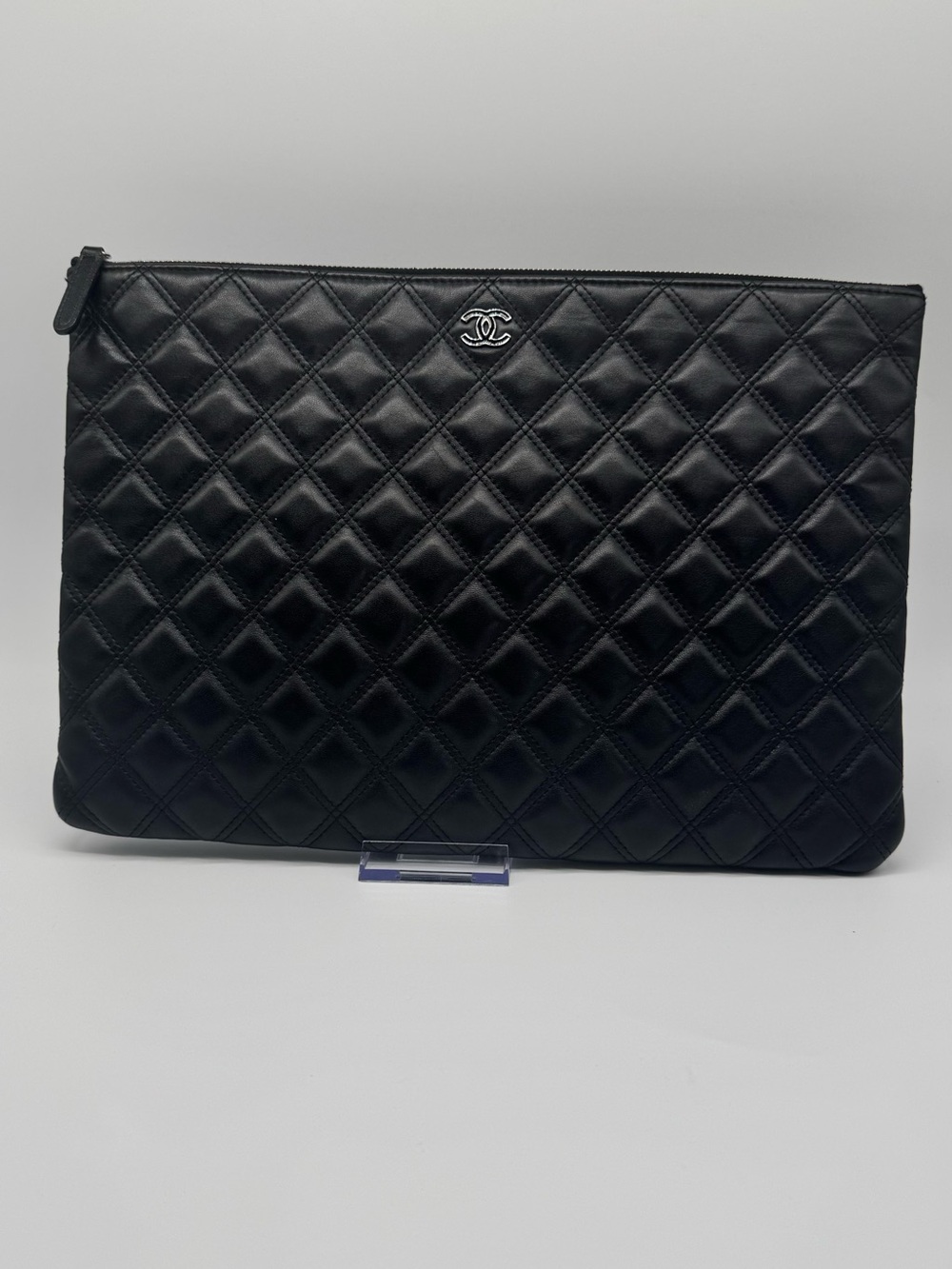 CHANEL Black Quilted Leather Toiletry Clutch with CC Logo